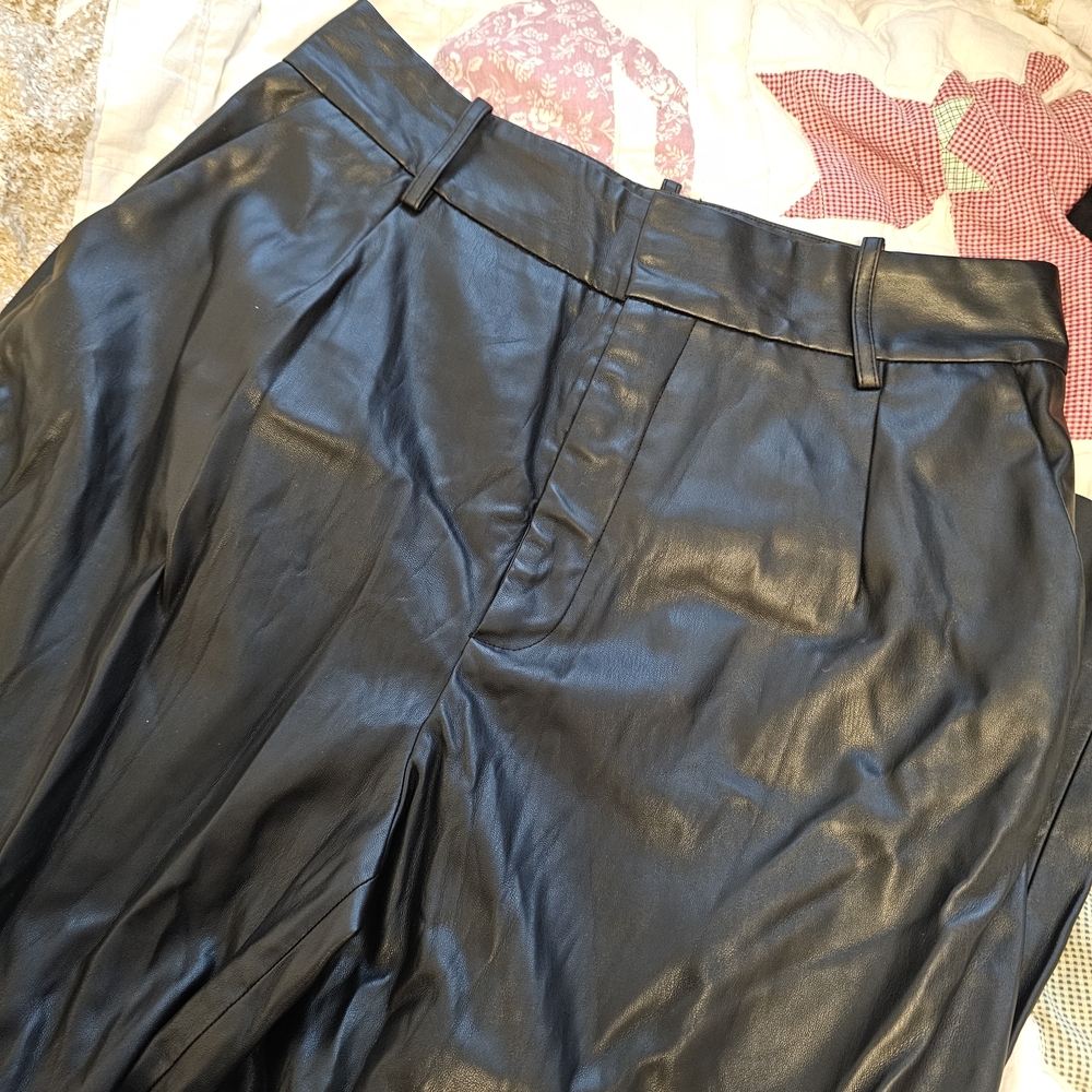 Zara FAUX Black Leather Trousers